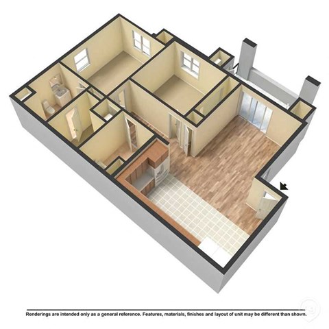 Floor plan for 2 beds, 2 baths, 929 sqft